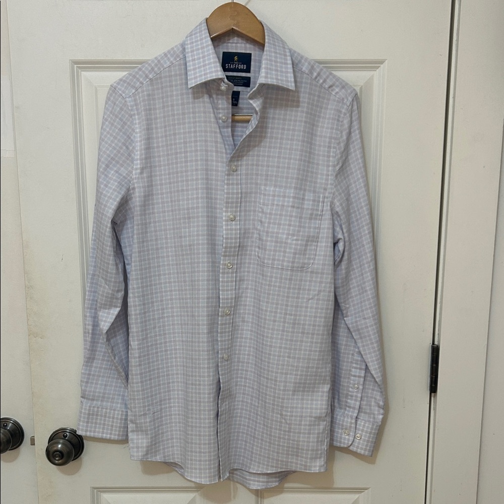 Stafford Men's Slim Fit Checkered Dress Shirt size small purple blue white